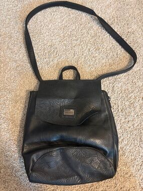 Black Women's Floral-Embossed Crossbody Backpack